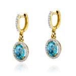 CERCEI AUR GALBEN CU TOPAZ 6 CT SI DIAMANTE 0.13 CT