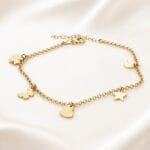 Brățară din aur galben 14K cu stea soare semiluna, damă – model elegant, cadou pentru ea