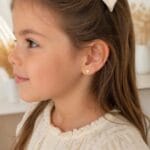 Cercei aur 14K copii inimă cu fluturas – cercei siguri pentru bebeluși - imagine 2