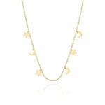 Colier Cu Pandantiv Aur 14 k Stelute Semiluna si Diamant 0,005