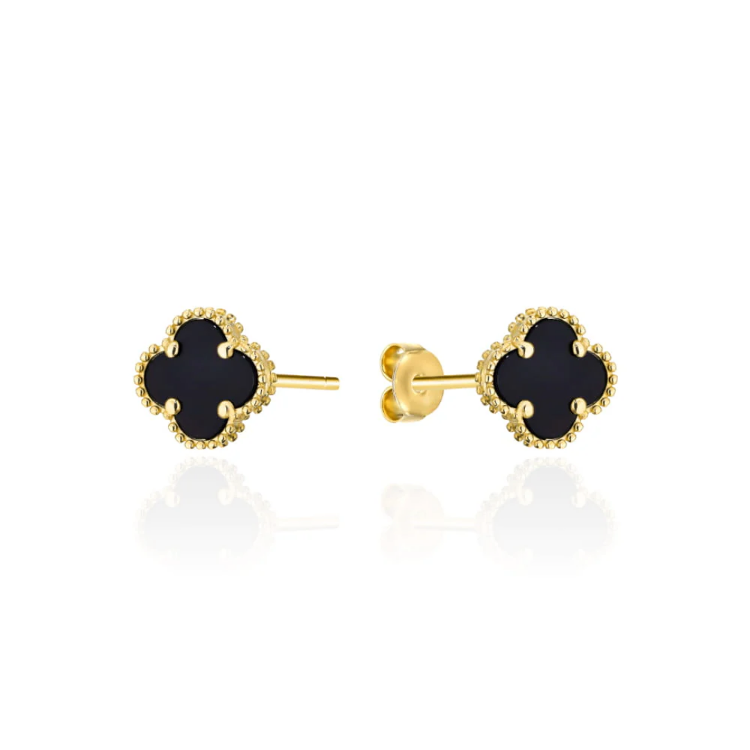CAU116P Cercei Aur 14k Cu Trifoi Negru - imagine 1