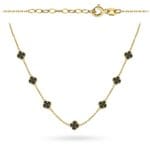 Lantisor Aur Galben 585 Trifoi Cu Pietre Negre
