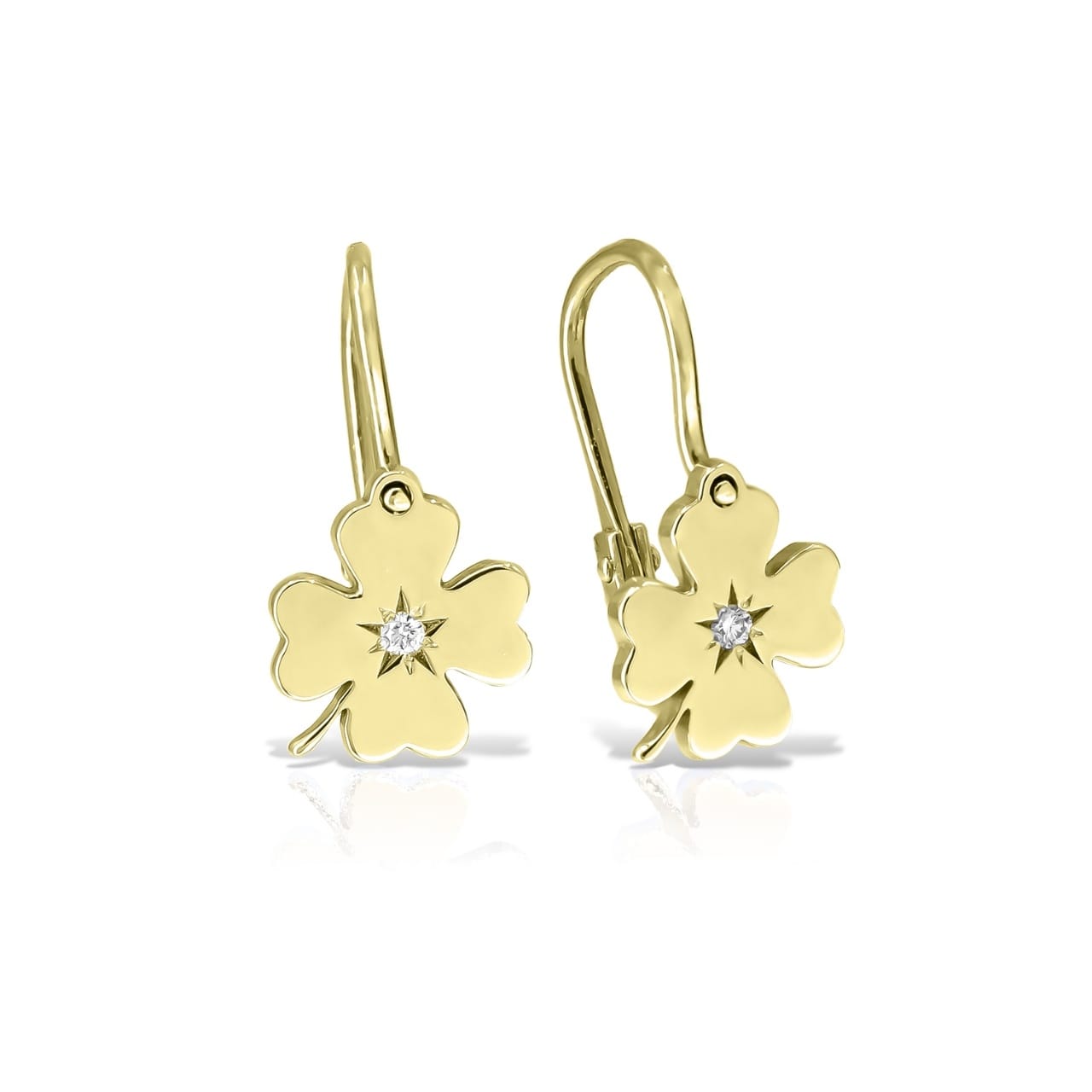CAU129 Cercei Aur 14 k cu Diamante Trifoi - imagine 1